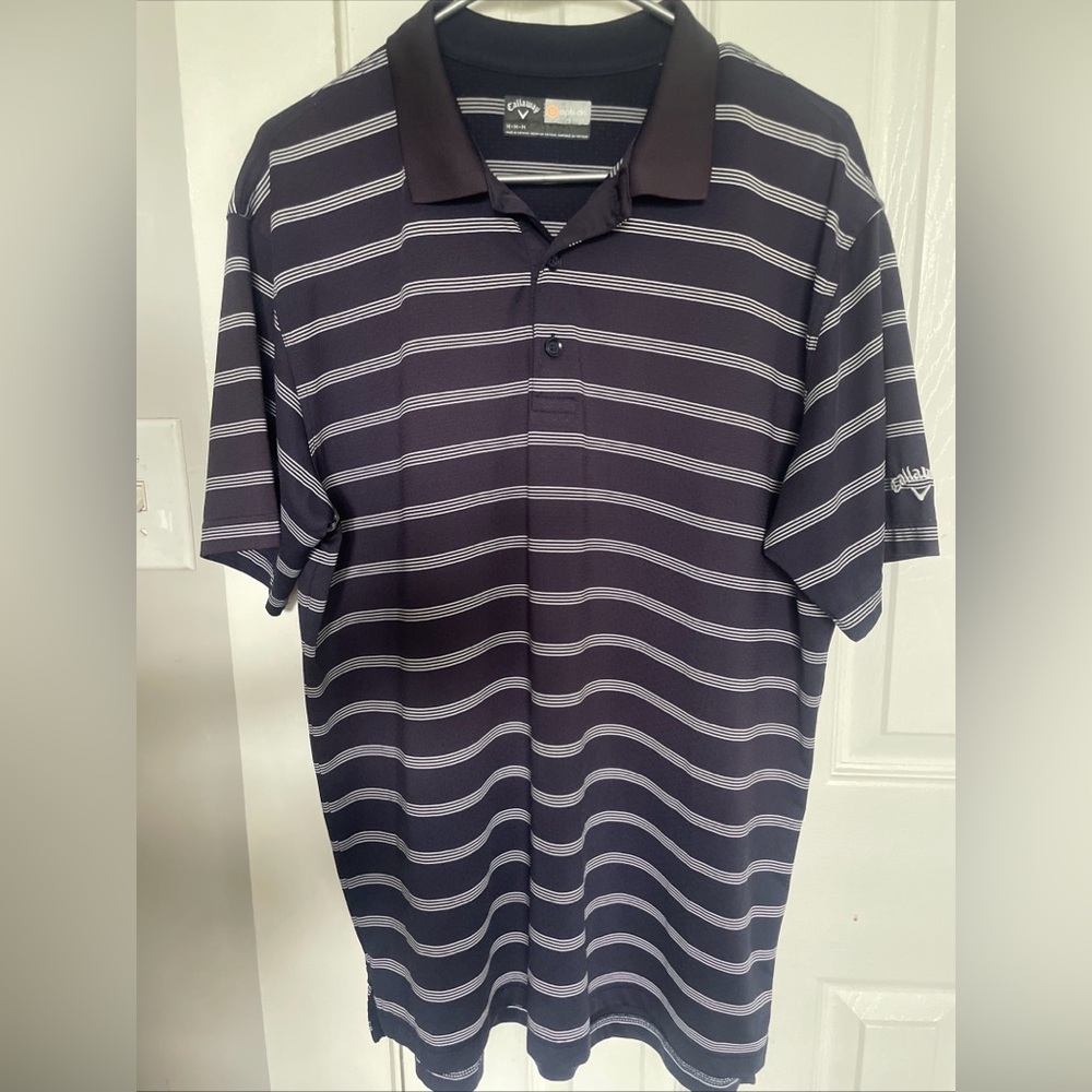 Callaway Men's Navy and White Striped Polo Shirt